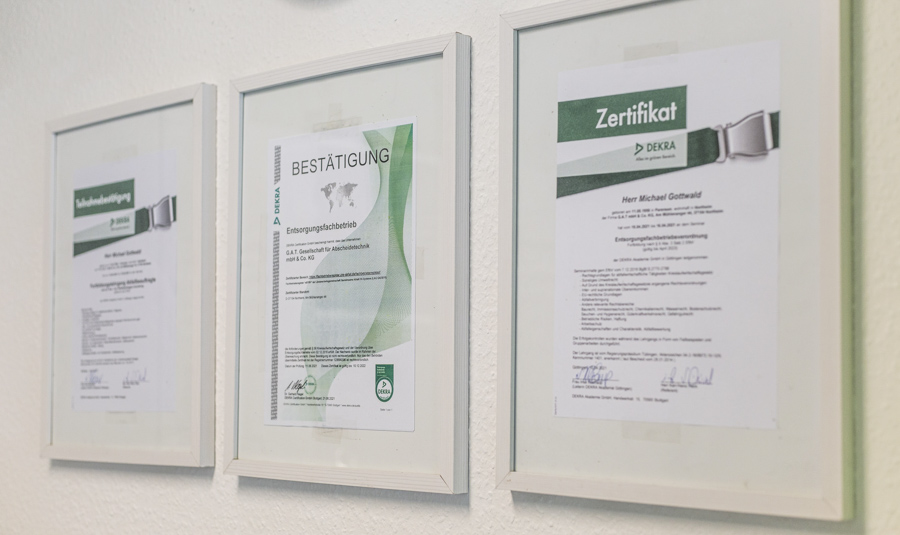 GAT mbH & Co.KG Entsorgungsfachbetrieb und Abscheidetechnik Zertifikate 01