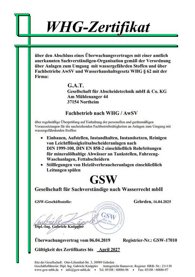 WHG-Zertifikat 2025