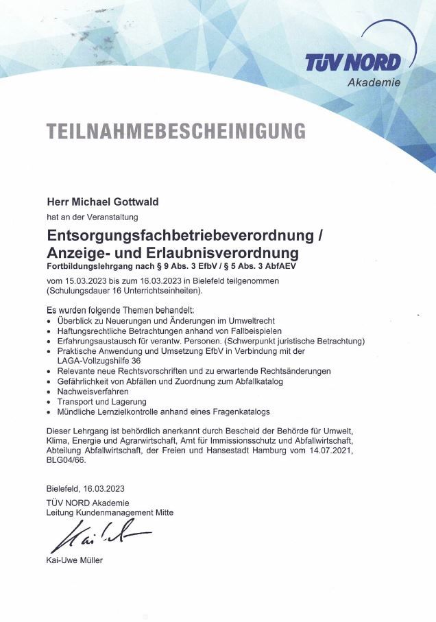 Entsorgungsfachbetriebsverordnung DEKRA Michael Gottwald 