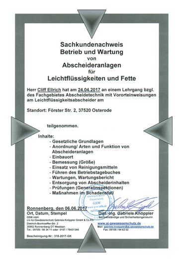 GAT mbH & Co.KG Entsorgungsfachbetrieb und Abscheidetechnik Zertifikate 07