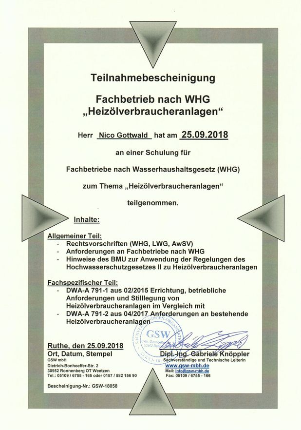 GAT mbH & Co.KG Entsorgungsfachbetrieb und Abscheidetechnik Zertifikate 05