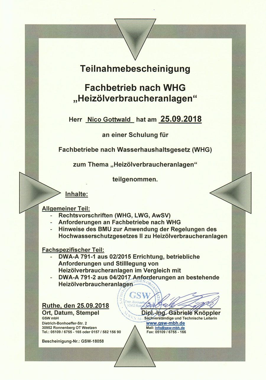 GAT mbH & Co.KG Entsorgungsfachbetrieb und Abscheidetechnik Zertifikate 05