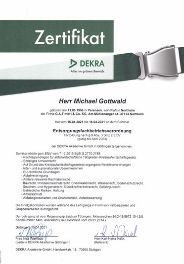 GAT mbH & Co.KG Entsorgungsfachbetrieb und Abscheidetechnik Zertifikate 11