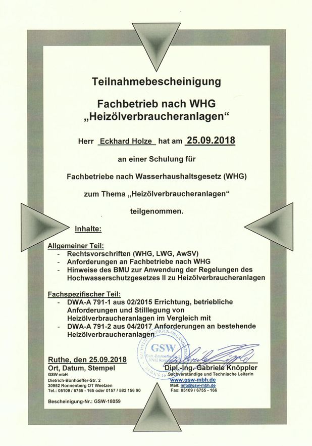 GAT mbH & Co.KG Entsorgungsfachbetrieb und Abscheidetechnik Zertifikate 04
